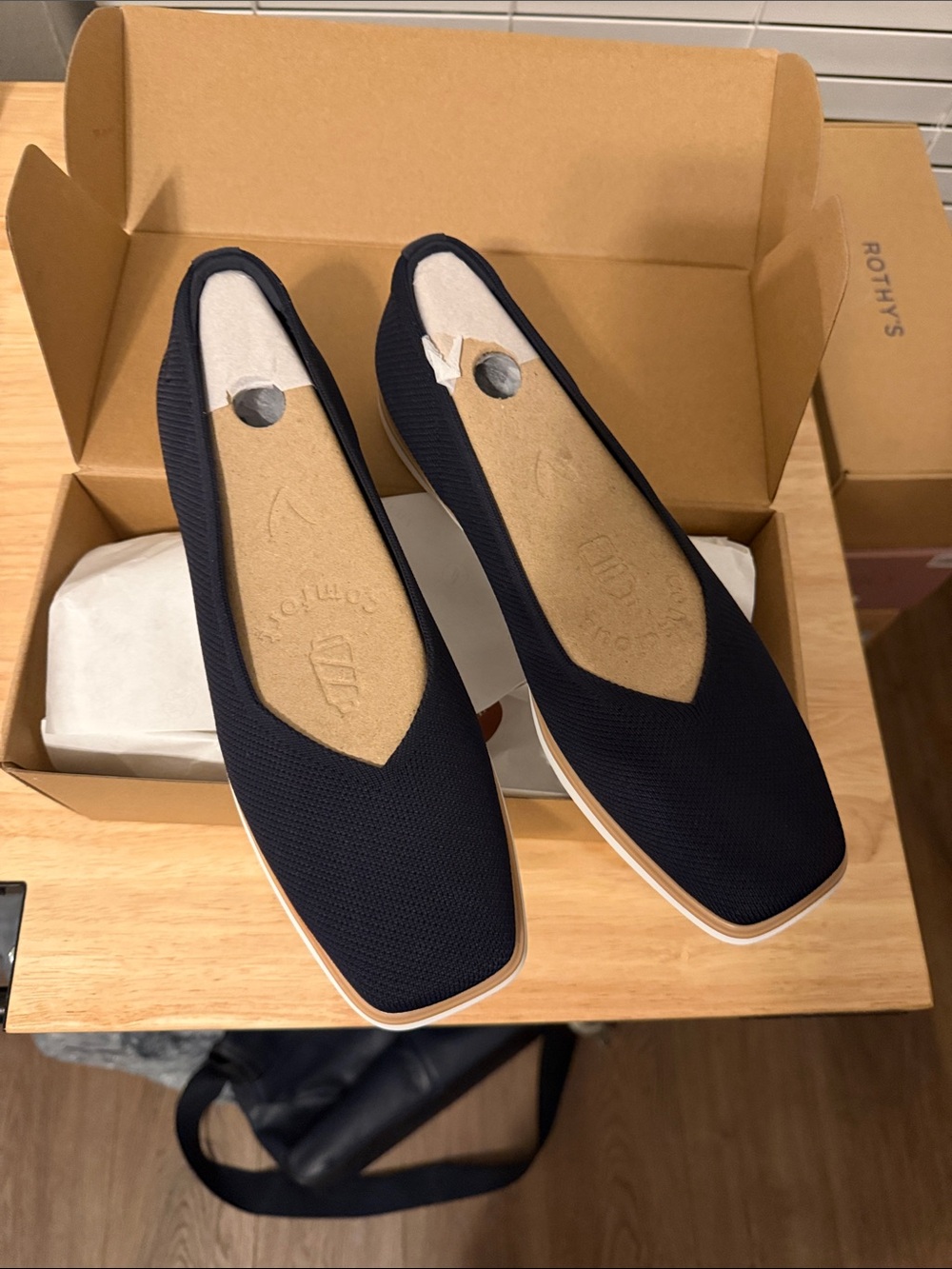 Vivala Navy Knit Square-Toe Flats